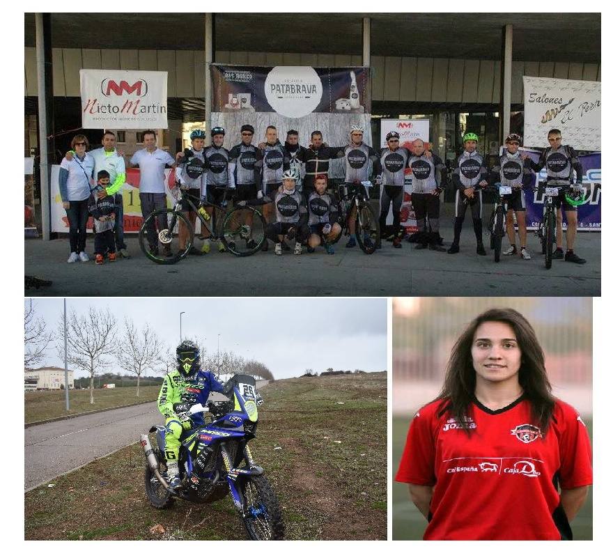 El equipo de BTT Pata Brava, uno de los premiados y, abajo, Lorenzo Santolino y Nuria Delgado. 