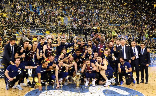 El Barcelona festeja el título de Copa del Rey. 