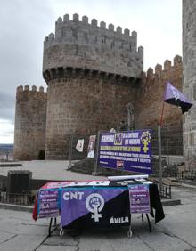 Imagen secundaria 2 - Marcha sindical, banderas violeta y mesa informativa de la CNT