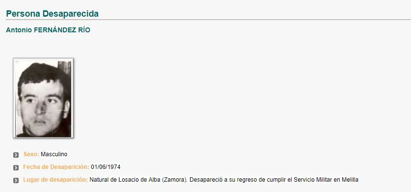 Antonio Fernández Río, desaparecido desde el 01/06/1974 (Losacio de Alba, Zamora).