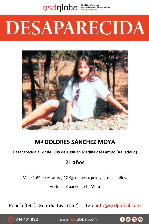 María Dolores Sánchez Moya, desaparecida desde el 27/07/1990 (Medina del Campo, Valladolid).