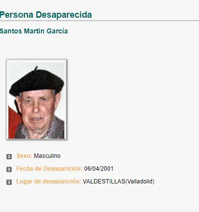 Santos Martín García, desaparecido desde el 06/04/2001 (Valdestillas, Valladolid).
