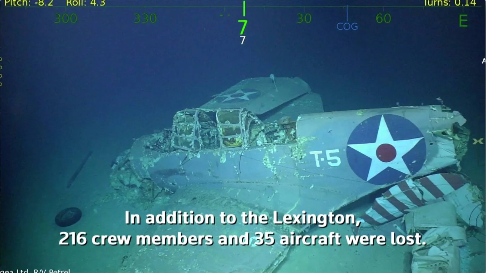 El USS Lexington se hundió el 8 de mayo de 1942 con 35 aviones a bordo en el combate librado en el Mar de Coral