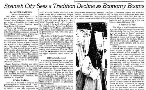 Reportaje sobre Valladolid publicado en 'The New York Times' el 12 de abril de 1980