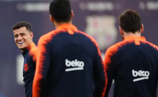 Courinho, durante un entrenamiento con el Barcelona. 