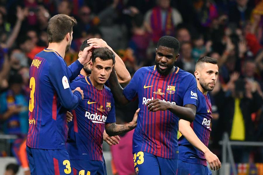 El Barcelona consigue su cuarta Copa del Rey consecutiva ante un Sevilla que fue muy inferior. Doblete de Suárez y tantos de Messi, Countinho y un Iniesta que fue masivamente ovacionado por el Wanda Metropolitano