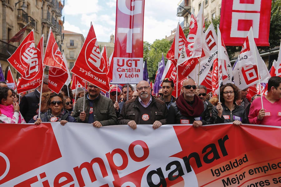 Más de 3.000 personas han recorrido el trayecto desde la Gran Vía hasta la Plaza Mayor reclamando más derechos sociales y bajo la consideración, según los dirigentes sindicales provinciales, de que hay «motivos para más movilizaciones»