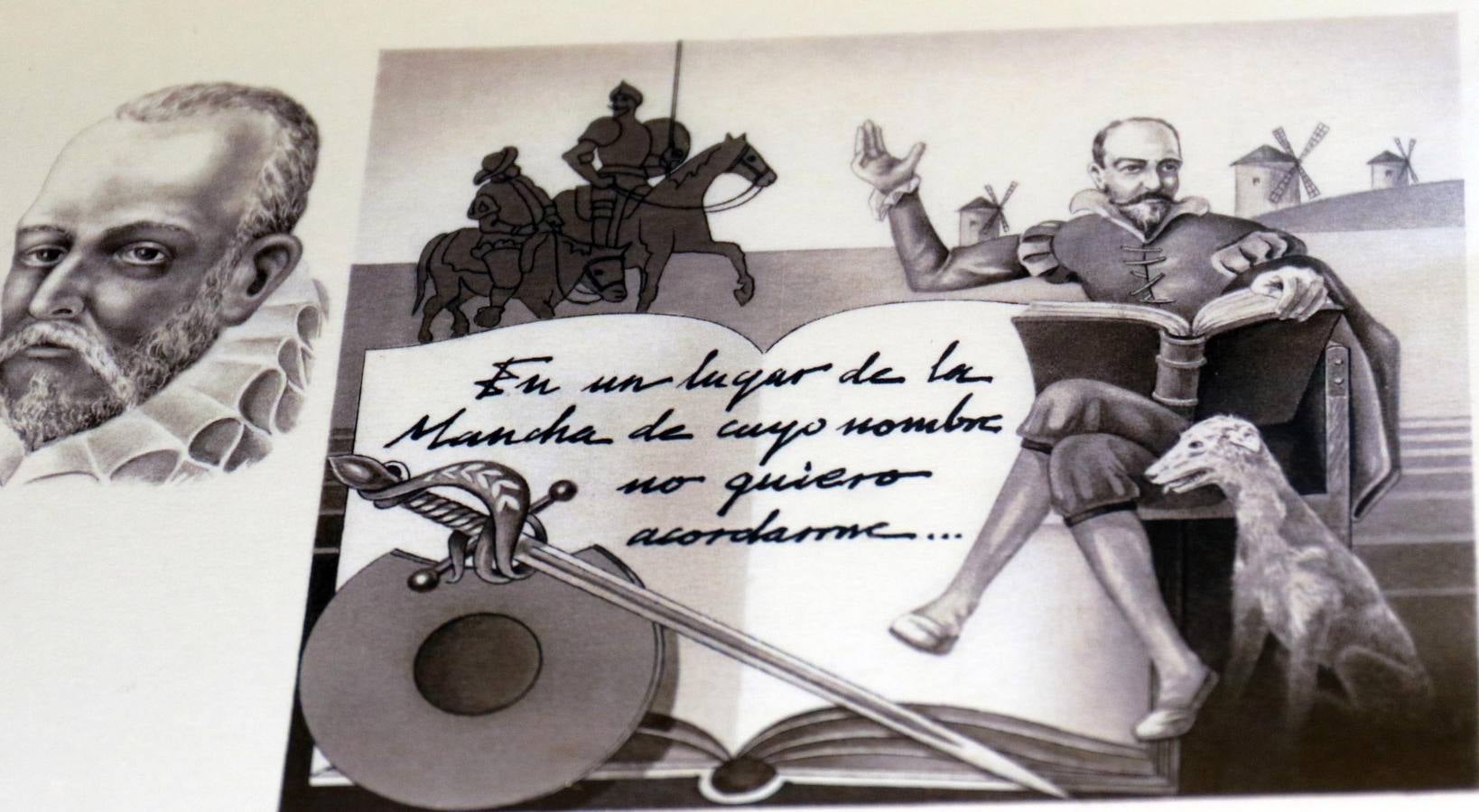 La muestra reúne alrededor de 200 dibujos, medallas, monedas, billetes, décimos de lotería y sellos expedidos por la Real Casa de la moneda a lo largo de los últimos 150 años, en torno al escritor de 'El Quijote'