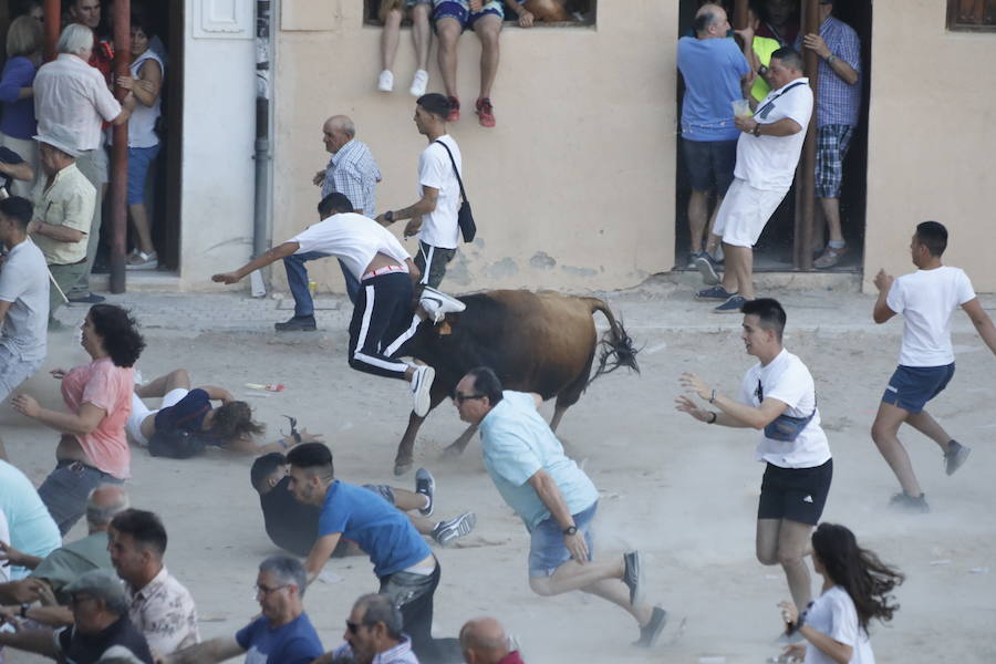 El primer novillo de la suelta ha saltado desde el redondel al exterior y ha sembrado el caos entre los congregados para ver el espectáculo taurino. Finalmente no se han registrado heridos