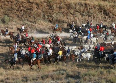 Imagen secundaria 1 - Arriba, descando en el campo. Abajo, izquierda, llegada a la zona del Embudo y, drecha, conducción de los bravos por el pinar.