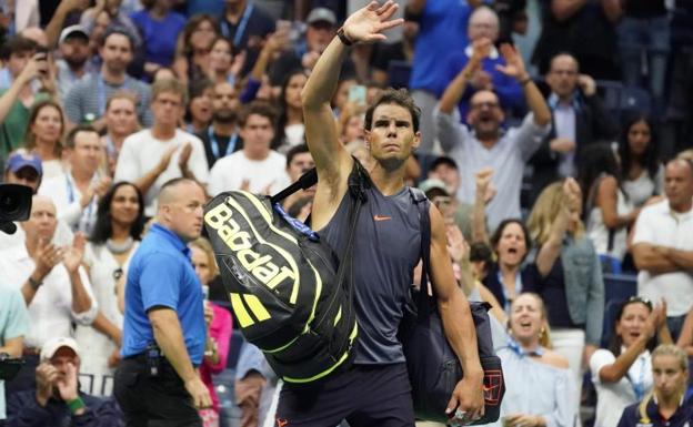 Nadal retirándose de la semifinal ante del Potro en el US Open