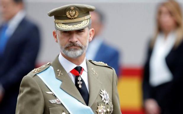 El rey Felipe VI, durante el desfile del día de la Hispanidad. 