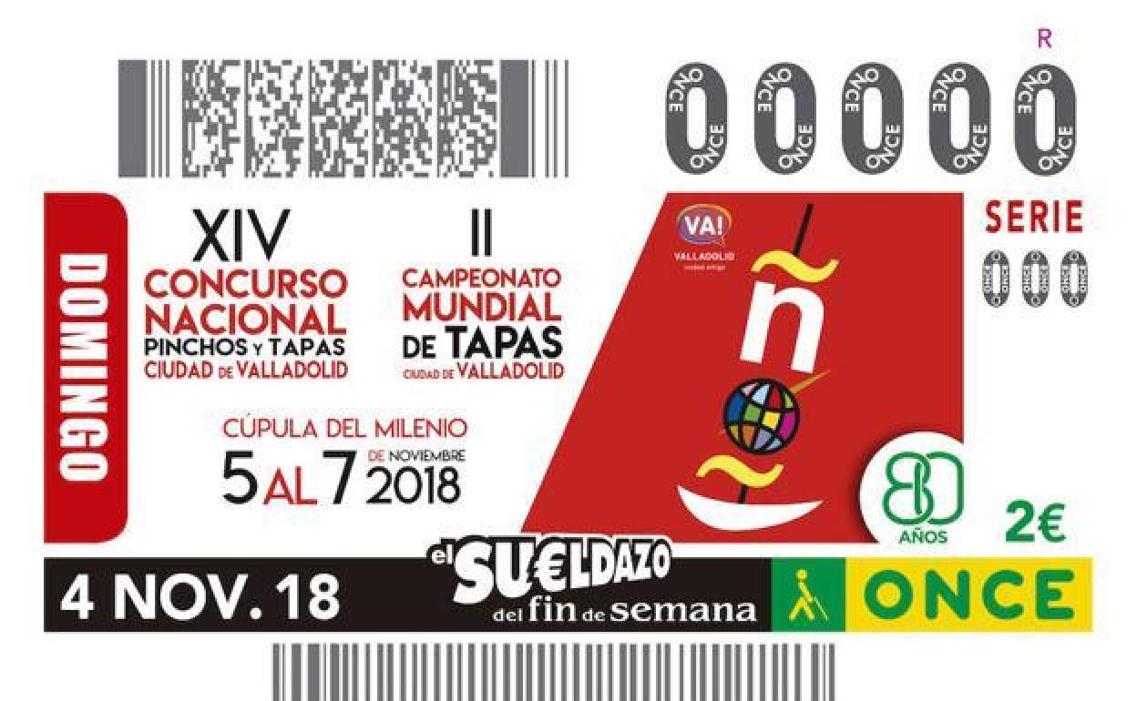 Cupón de la ONCE dedicado a los pinchos y tapas de Valladolid.