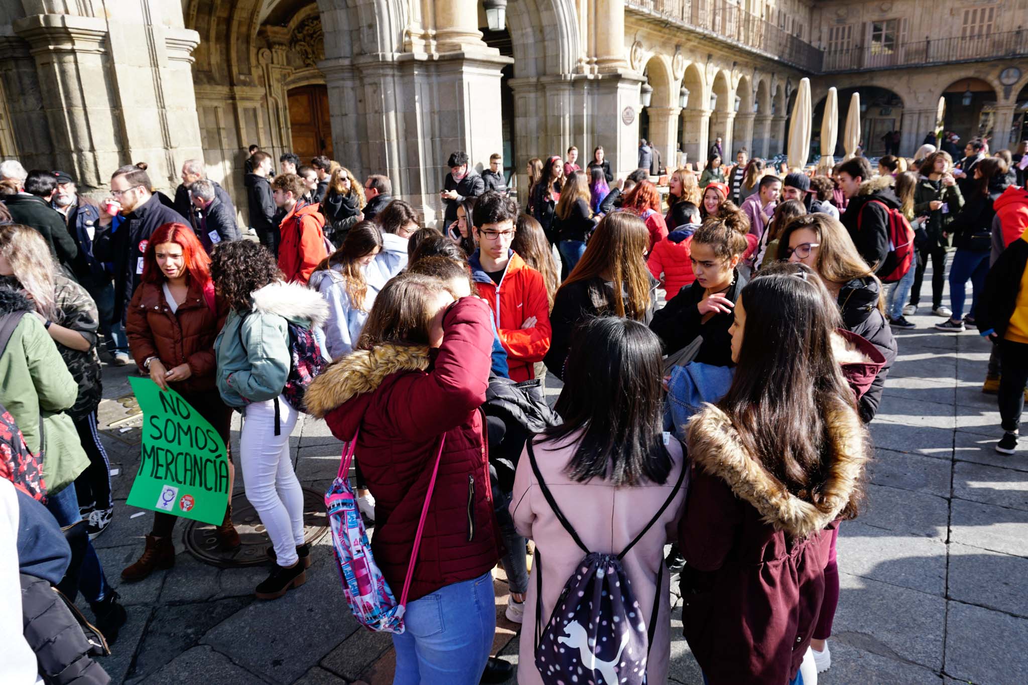 Más de 200 estudiantes se sumaron a la convocatoria del Sindicato de Estudiantes y el de Libres y Combatientes, que portaron una pancarta de cabecera donde se podía leer la principal demanda de esta protesta:'Educación sexual inclusiva y en libertad. Fuera el machismo de nuestras aulas'