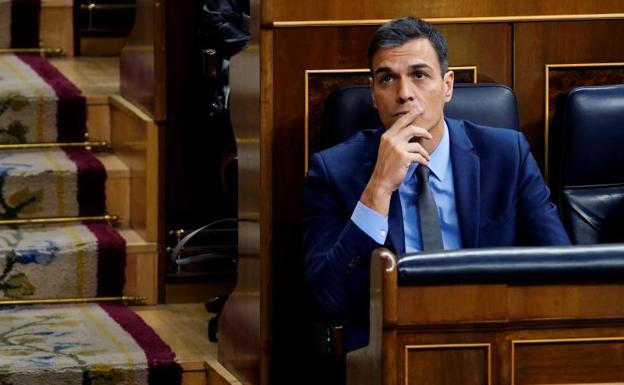 Pedro Sánchez hoy en la sesión de control del Gobierno en el Congreso. 
