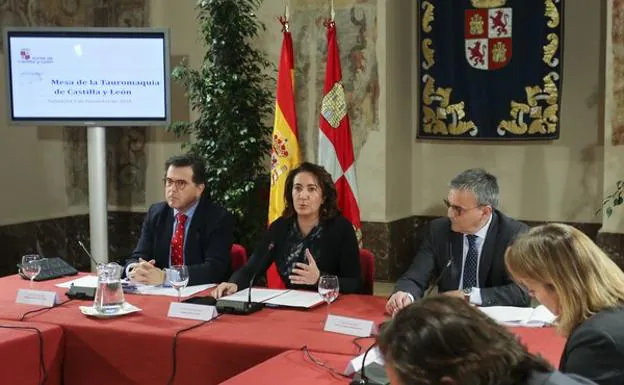 La consejera de Cultura y Turismo, Josefa García Cirac, preside el Pleno de la Mesa de la Tauromaquia de Castilla y León. 