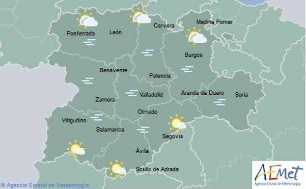 Previsión de la Aemet para este jueves en Castilla y León. 