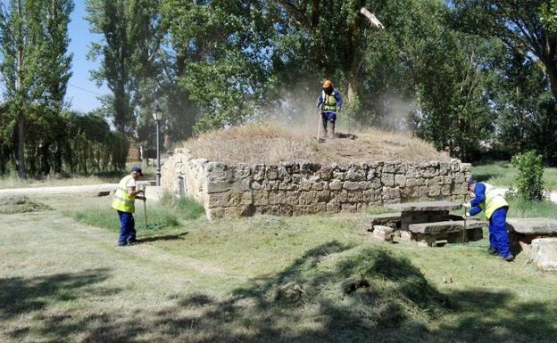 Cuadrillas del Plan de Empleo Forestal trabajan en el mantenimiento del Camino de Santiago en la provincia de Palencia.