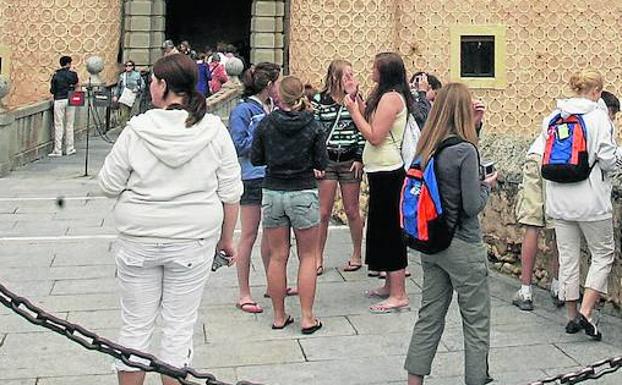 Grupo de turistas extranjeros en la puerta del Alcázar. 