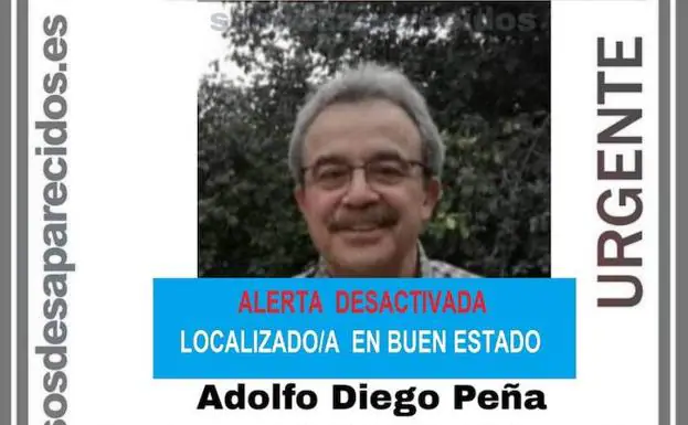 Aviso de SOS desaparrecidos confirmando la aparición de Adolfo Diego.I