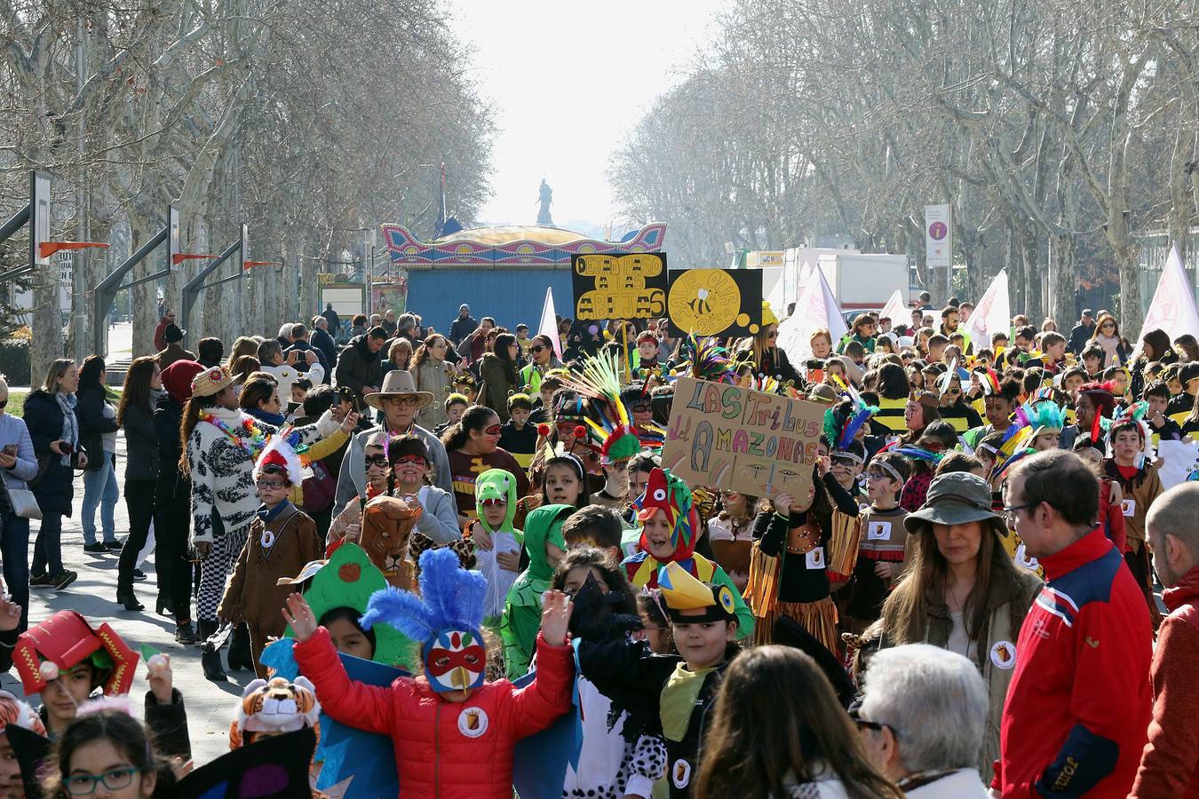 Cerca de quinientos escolares protagonizan un desfile desde la Acera de Recoletos hasta la Plaza Mayor, donde la conciencia ecológica ha servido de guía para la confección de los disfraces