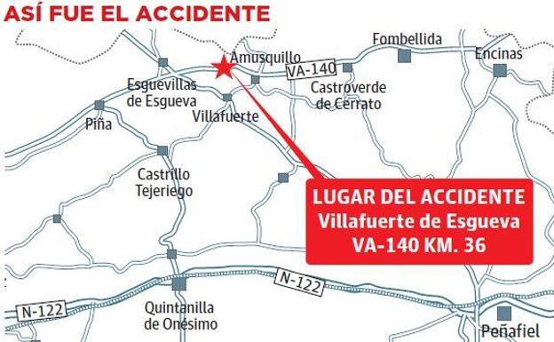 Lugar donde se produjo el accidente, a la altura del kilómetro 36 de la VA-140, en Villafuerte. 