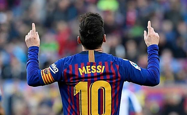 Messi, celebrando su segundo tanto del partido.