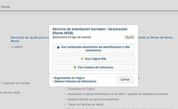 Opciones para solicitar el borrador en la web de la Agencia Tributaria.