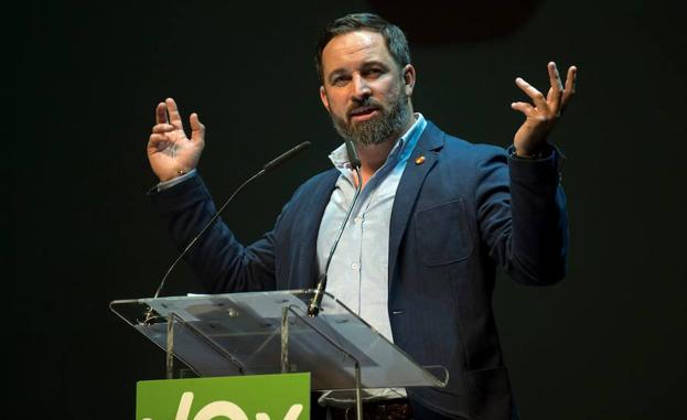 El presidente de Vox, Santiago Abascal, durante su participación en un acto del partido. 