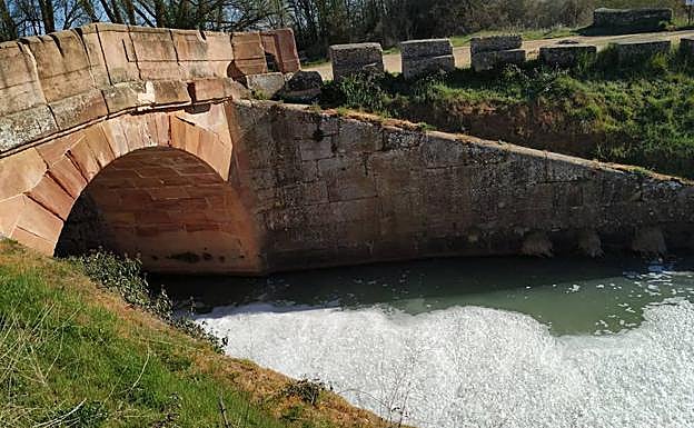 La espuma, bajo uno de los puentes que atraviesa el Canal de Castilla. 
