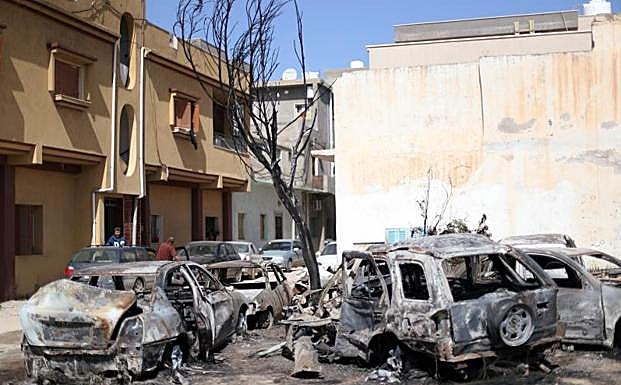 Estado del barrio de Abu Salim tras el lanzamiento de cohetes.