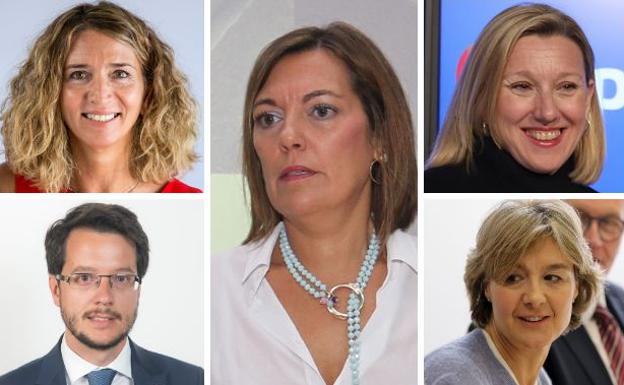 Alicia García, arriba a la izquierda; Milagros Marcos, en el centro; Tomás Cabezón, abajo a la izquierda; Isabel García Tejerina, abajo a la derecha e Isabel Blanco, aririba a la derecha. Los cinco nuevos diputados por el PP.