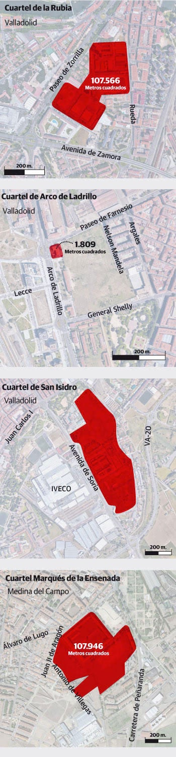 Mapas de los cuarteles de Valladolid y Medina del Campo
