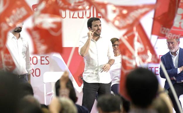 Alberto Garzón, durante el acto en La Victoria. 