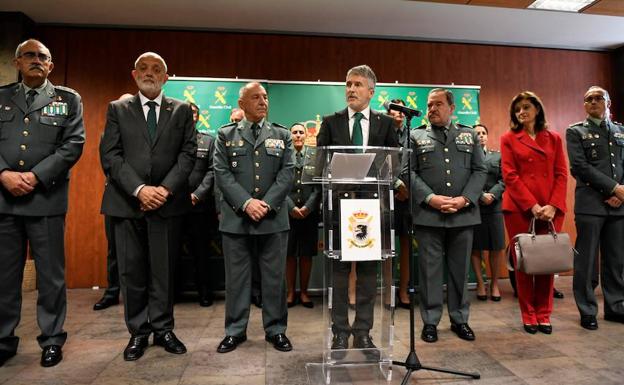 El ministro del Interior, Fernando Grande-Marlaska, durante el acto celebrado este viernes con los Servicios de Información de la Guardia Civil.