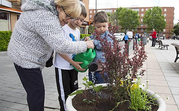 Taller de reciclaje y plantación celebrado este sábado en La Rondilla. 