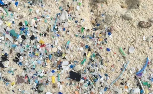 Residuos plásticos que se almacenan en la arena de las playas.