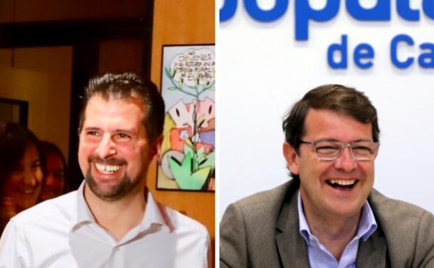 Tudanca y Mañueco, sonrientes en las sedes de sus respectivos partidos. 