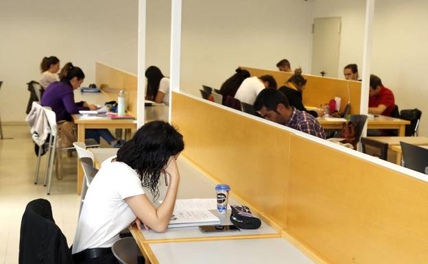 Estudiantes estudiando en el Campus de la Yutera, Palencia.