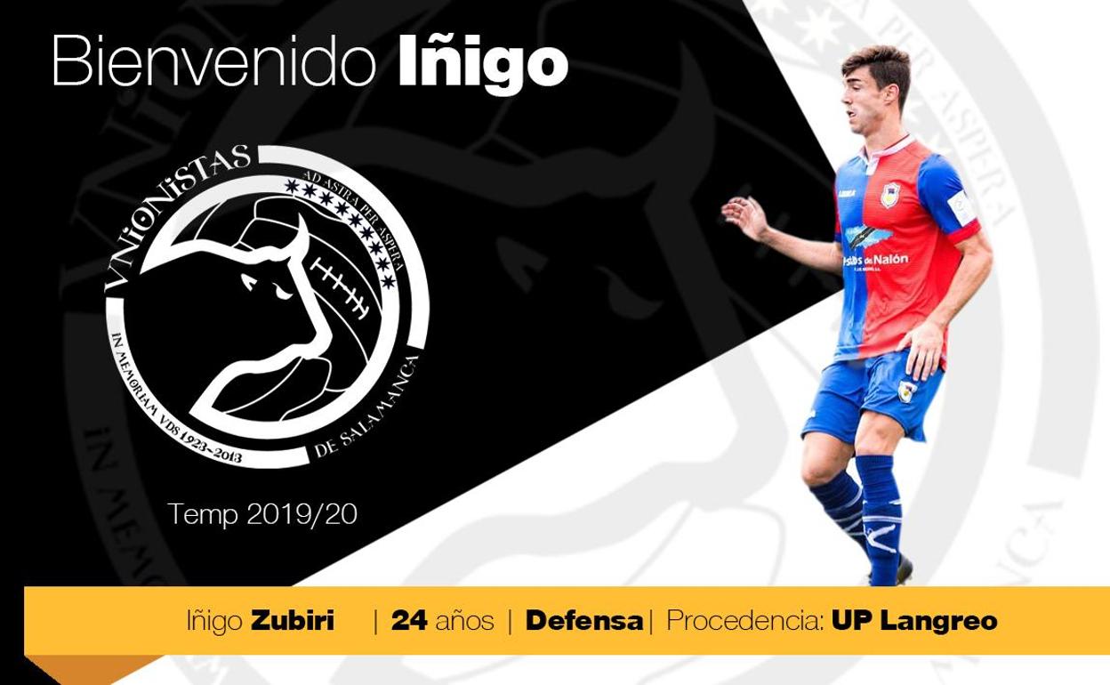 El central Iñigo Zubiri, cuarto fichaje de Unionistas de Salamanca CF