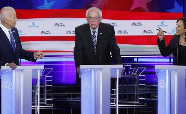 Joe Biden, Bernie Sanders y Kamala Harris.