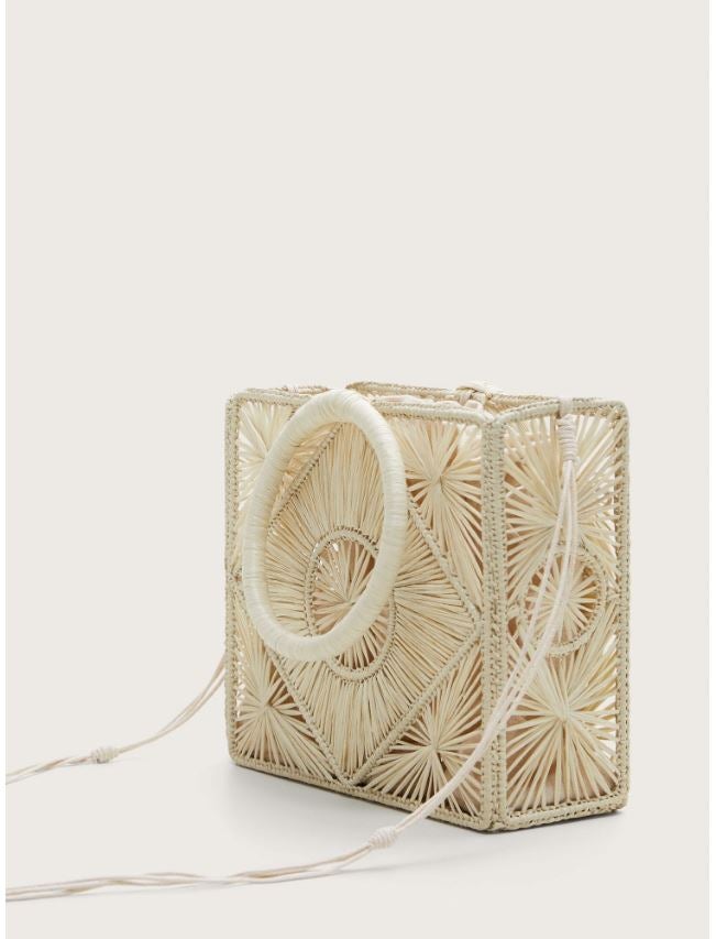Bolso de rafia cuadrado con bolsa interior. Mango