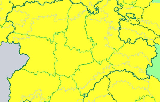 Mapa de alertas de la AEMET para este lunes en Castilla y León.