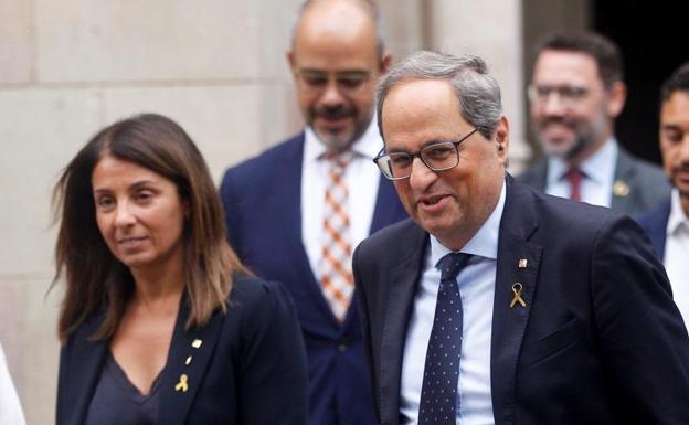 . El presidente de la Generalitat, Quim Torra y la consellera de presidencia y portavoz Meritxell Budó. 