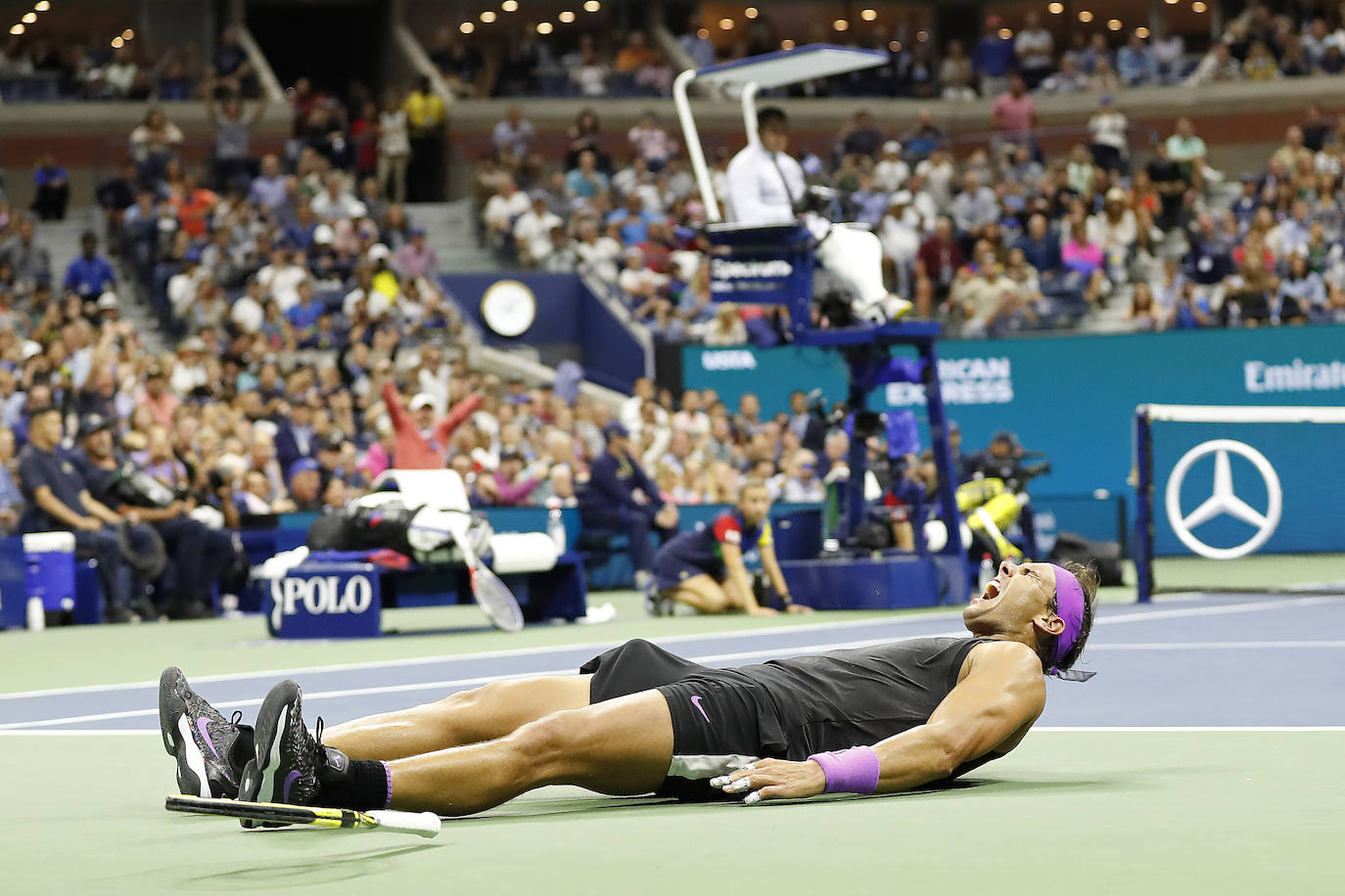 Rafa Nadal celebra su cuarto título del Abierto de Estdos Unidos, que supone su 19ª Grand Slam.