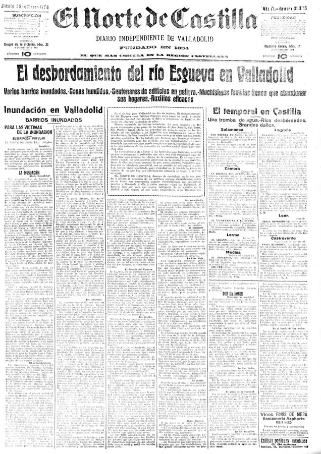 Las inundaciones del 28 de marzo de 1924 anegaron más de 400 casas y cerca de un millar de familias afectadas. Las intensas lluvias, unidas a las nevadas del invierno, había terminado por desbordar el cauce del Esgueva, por otro lado pésimamente conservado