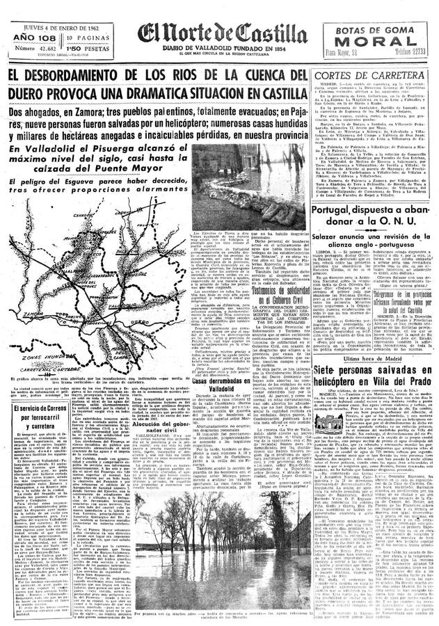 La crecida de los ríos, el 3 de enero de 1962, provocó la mayor inundación del siglo XX en Valladolid. En la capital, el nivel del río alcanzó casi hasta la calzada del Puente Mayor.