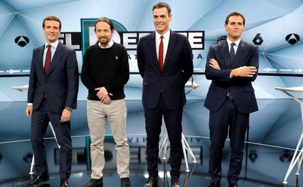 Pablo Casado, Pablo Iglesias, Pedro Sánchez y Albert Rivera.