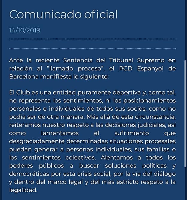 Comunicado del Espanyol.