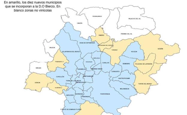 Nuevo mapa de municipios amparados por la DO Bierzo. 